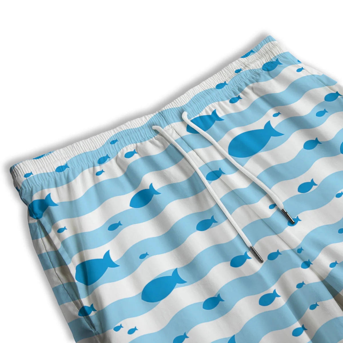 Fish Swimming In Blue Sea Print Pattern Men's Athletic Shorts - Image 3