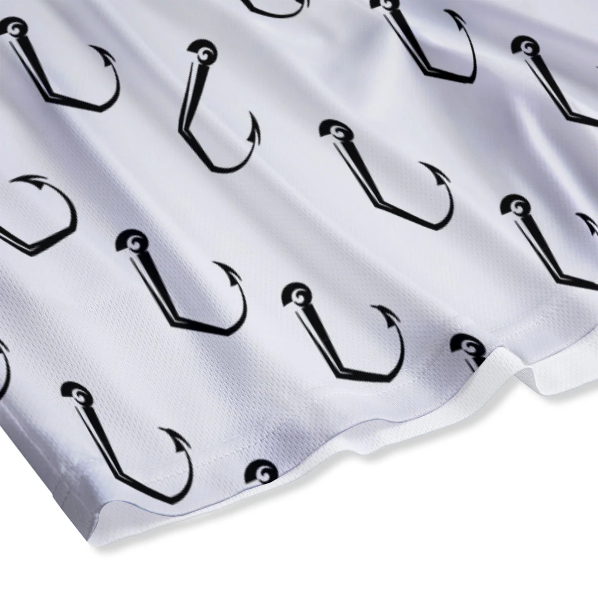 Fishing Hooks White And Black Print Pattern Mesh Shorts - Image 4