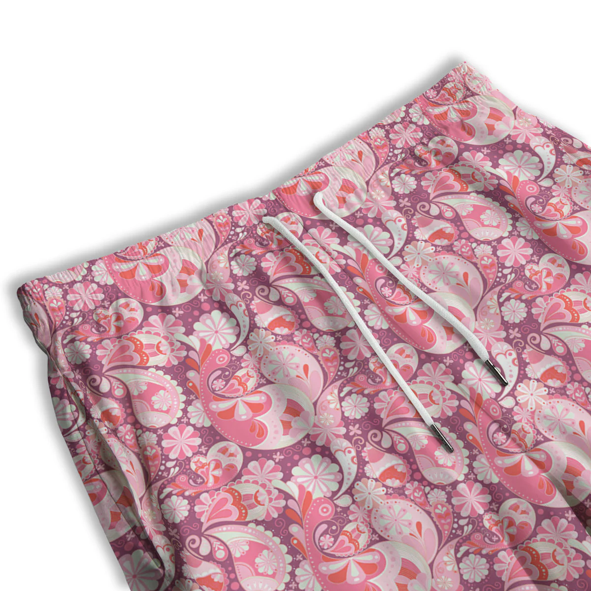 Floral Pink Paisley Print Pattern Men's Athletic Shorts - Image 3
