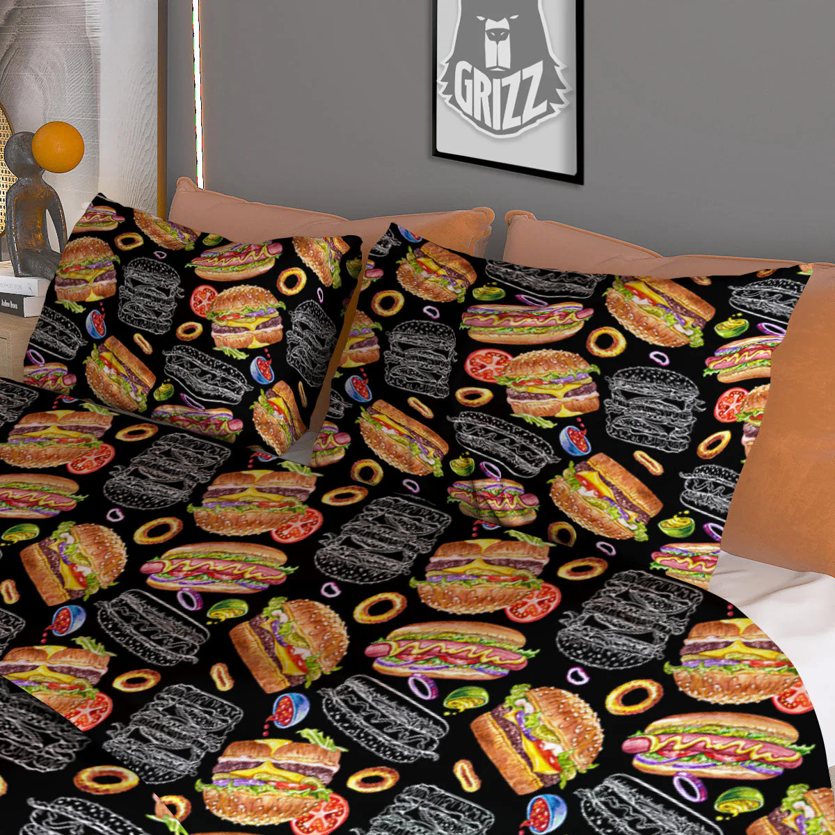 Hamburger And Hot Dog Print Pattern Duvet Cover Bedding Set - Image 3