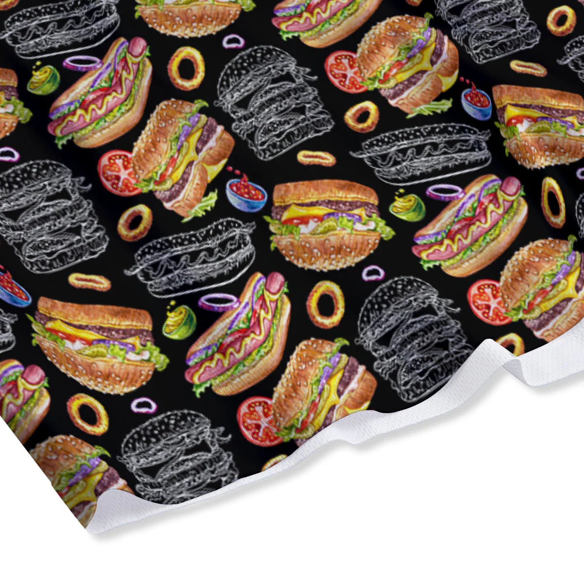 Hamburger And Hot Dog Print Pattern Mesh Shorts - Image 4