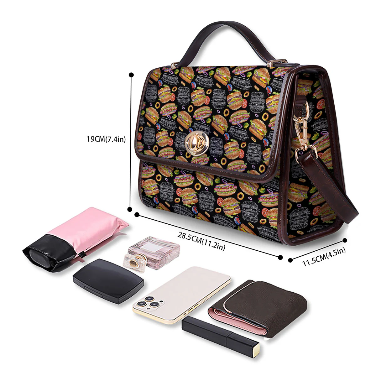 Hamburger And Hot Dog Print Pattern Women's Satchel Bag - Image 4