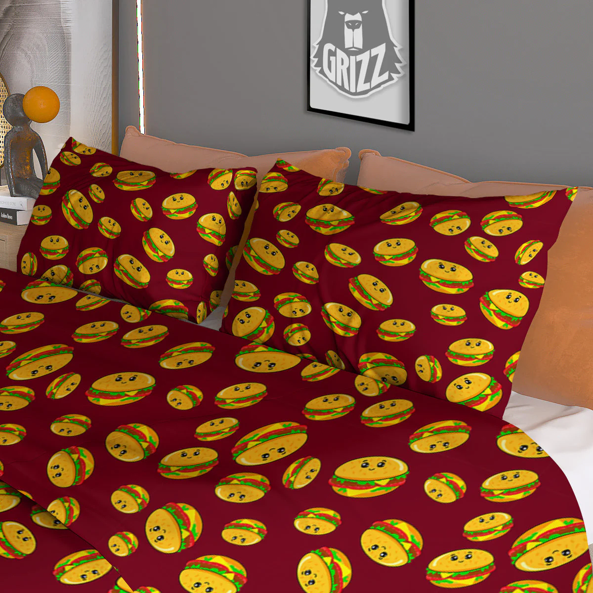 Hamburger Cute Print Pattern Duvet Cover Bedding Set - Image 3