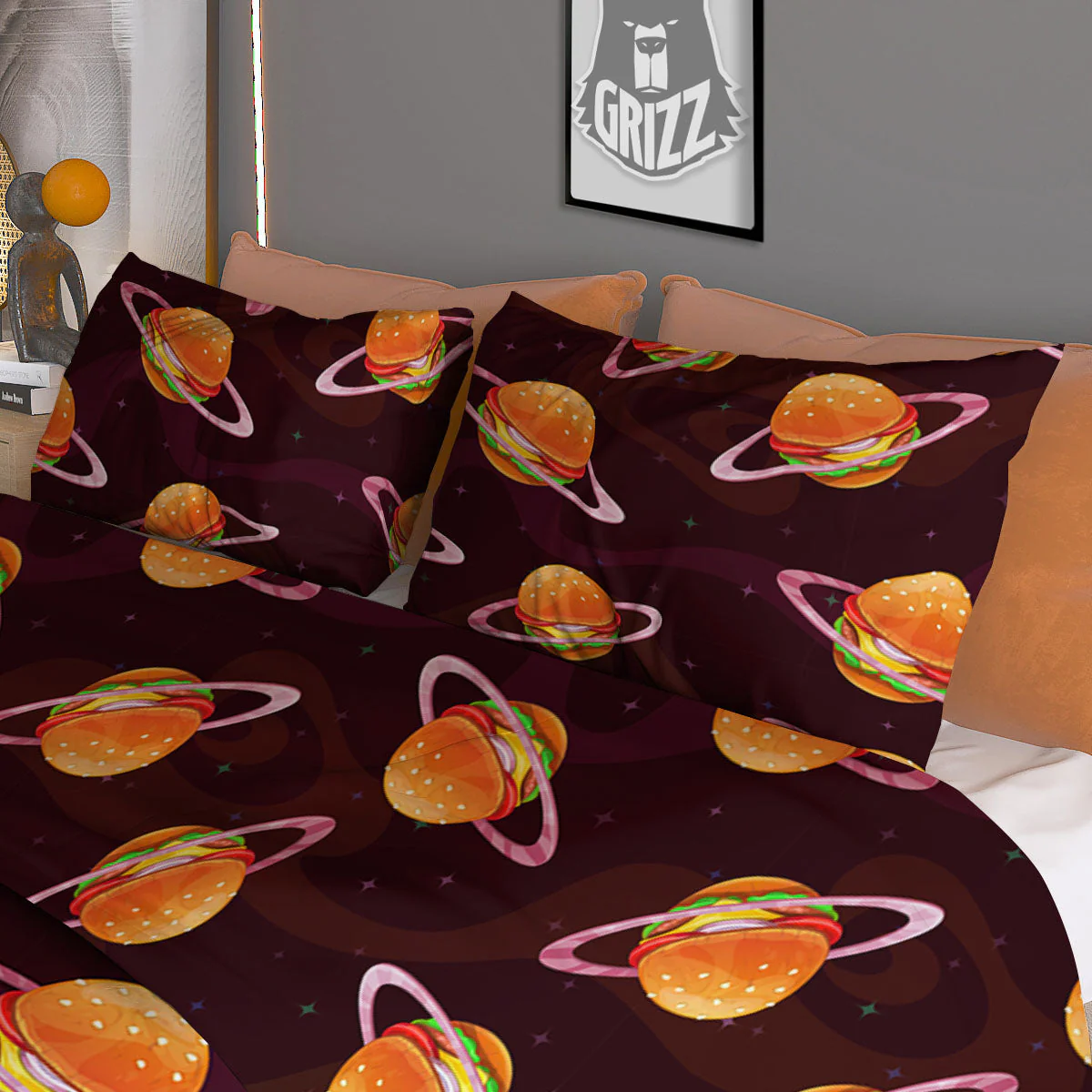 Hamburger Planet Print Pattern Duvet Cover Bedding Set - Image 3