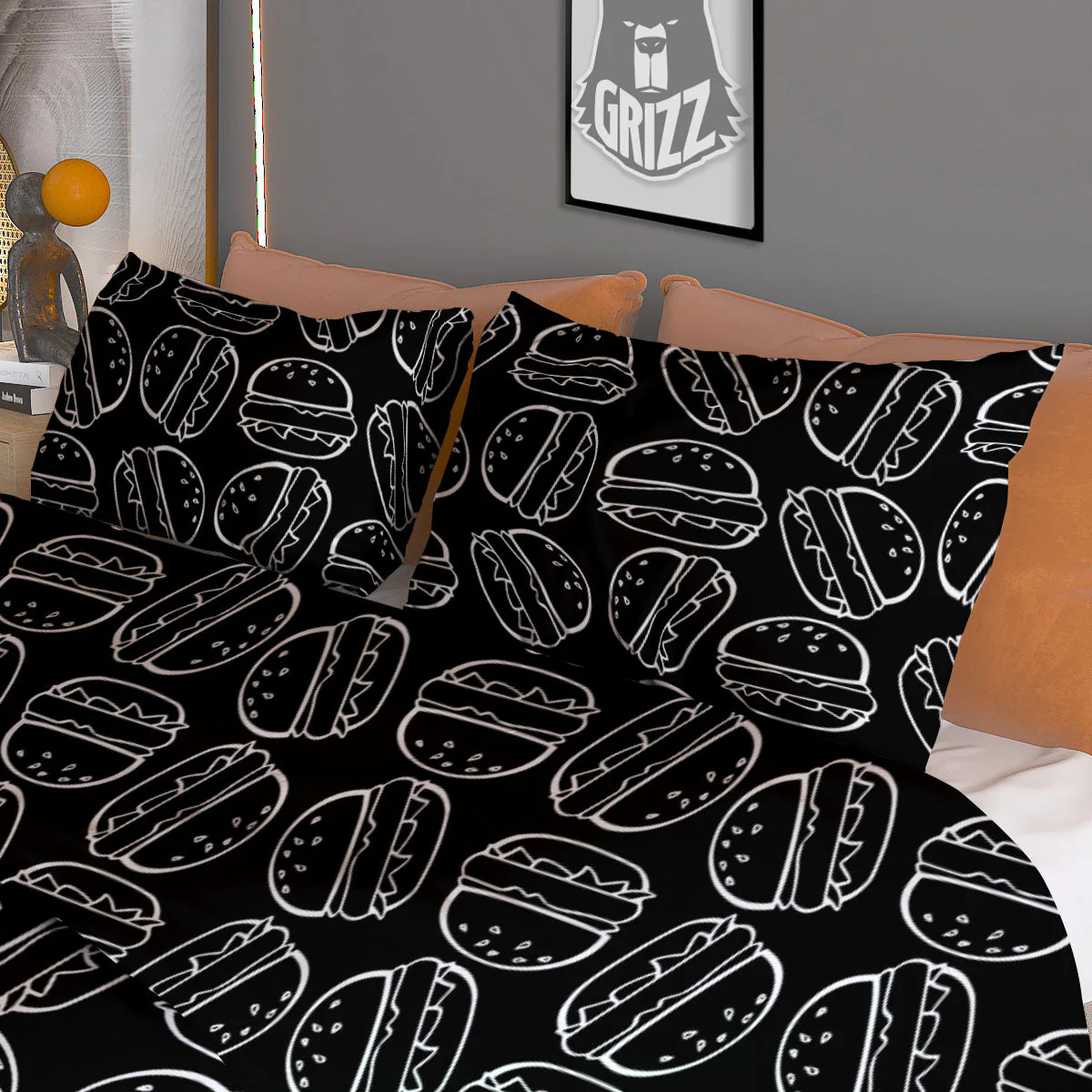 Hamburger White And Black Print Duvet Cover Bedding Set - Image 3