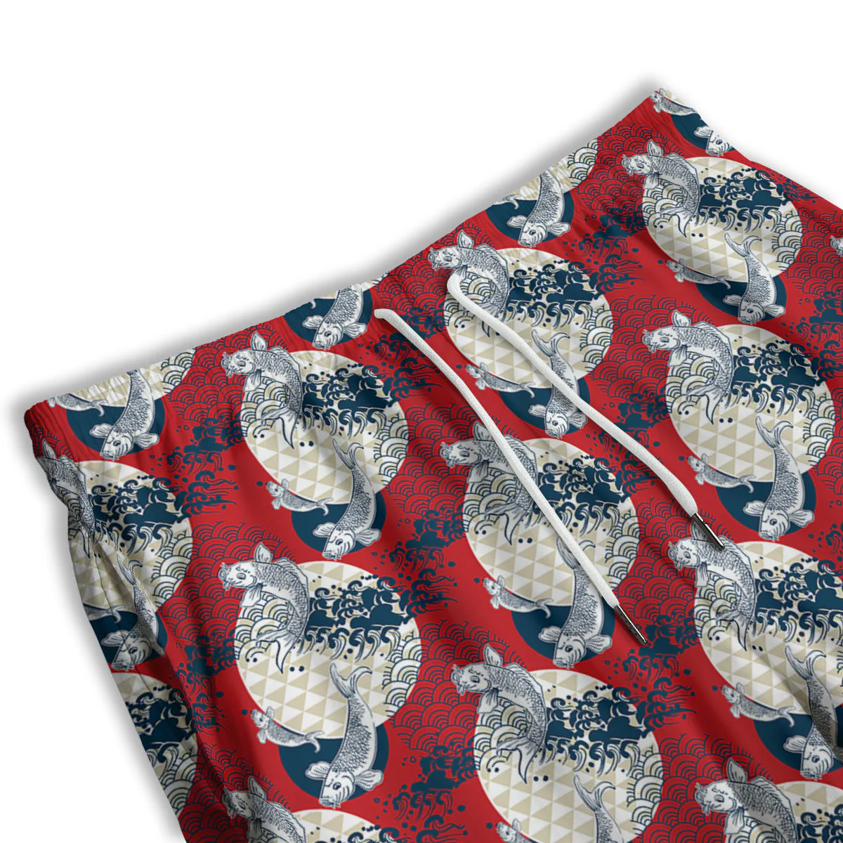Koi Fish Japanese Wave Print Pattern Men's Athletic Shorts - Image 3