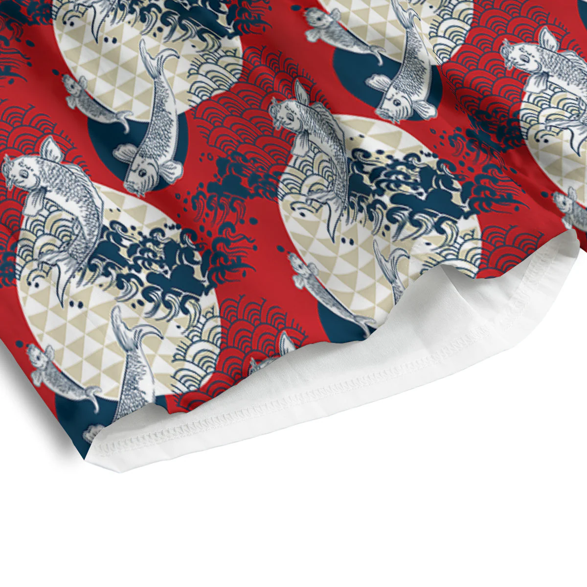 Koi Fish Japanese Wave Print Pattern Men's Athletic Shorts - Image 4