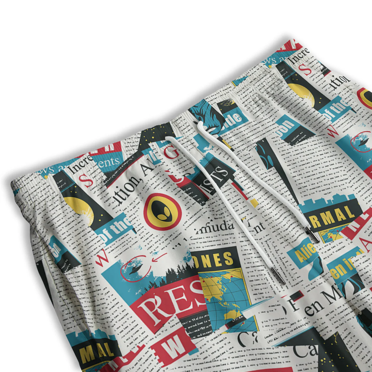 Newspaper Clippings On Aliens Topic Colorful Print Pattern Men's Athletic Shorts - Image 3