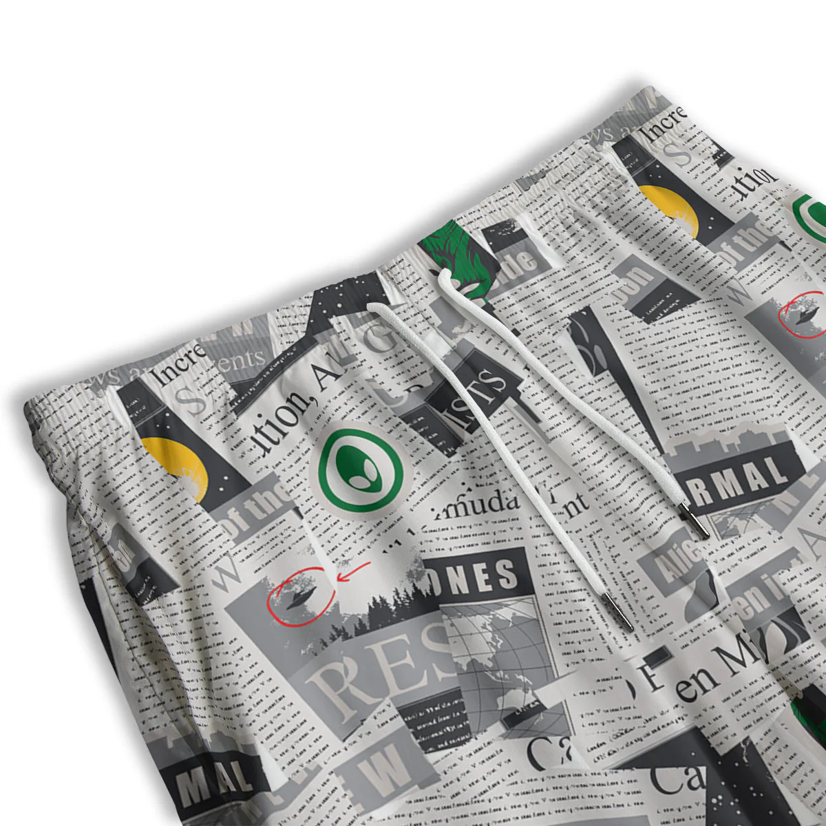 Newspaper Clippings On Aliens Topic Print Pattern Men's Athletic Shorts - Image 3