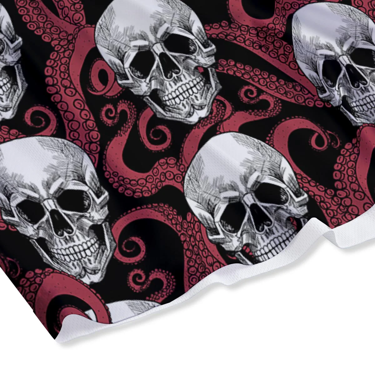 Octopus Skull Red Print Pattern Mesh Shorts - Image 4