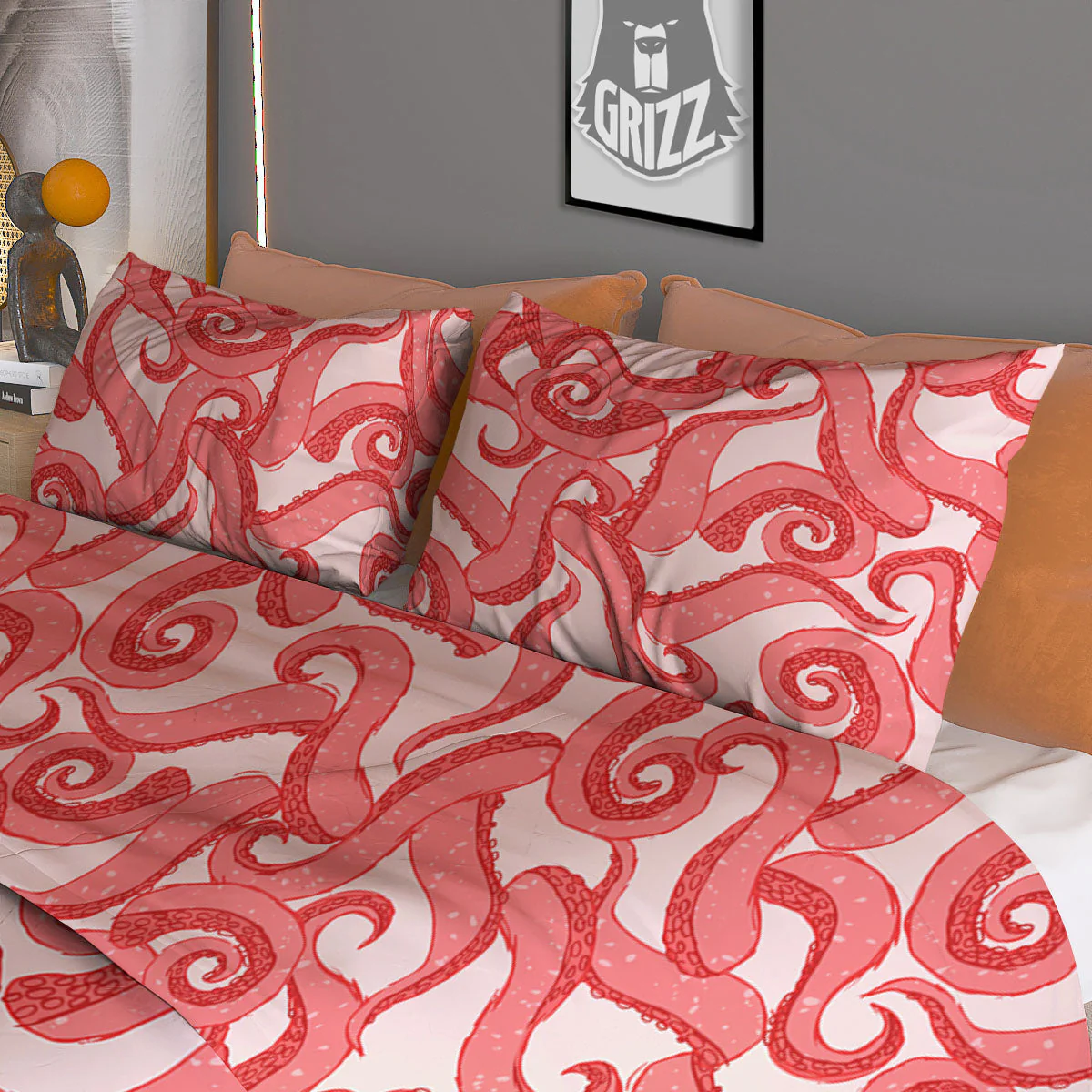 Octopus Tentacles Pink Print Pattern Duvet Cover Bedding Set - Image 3