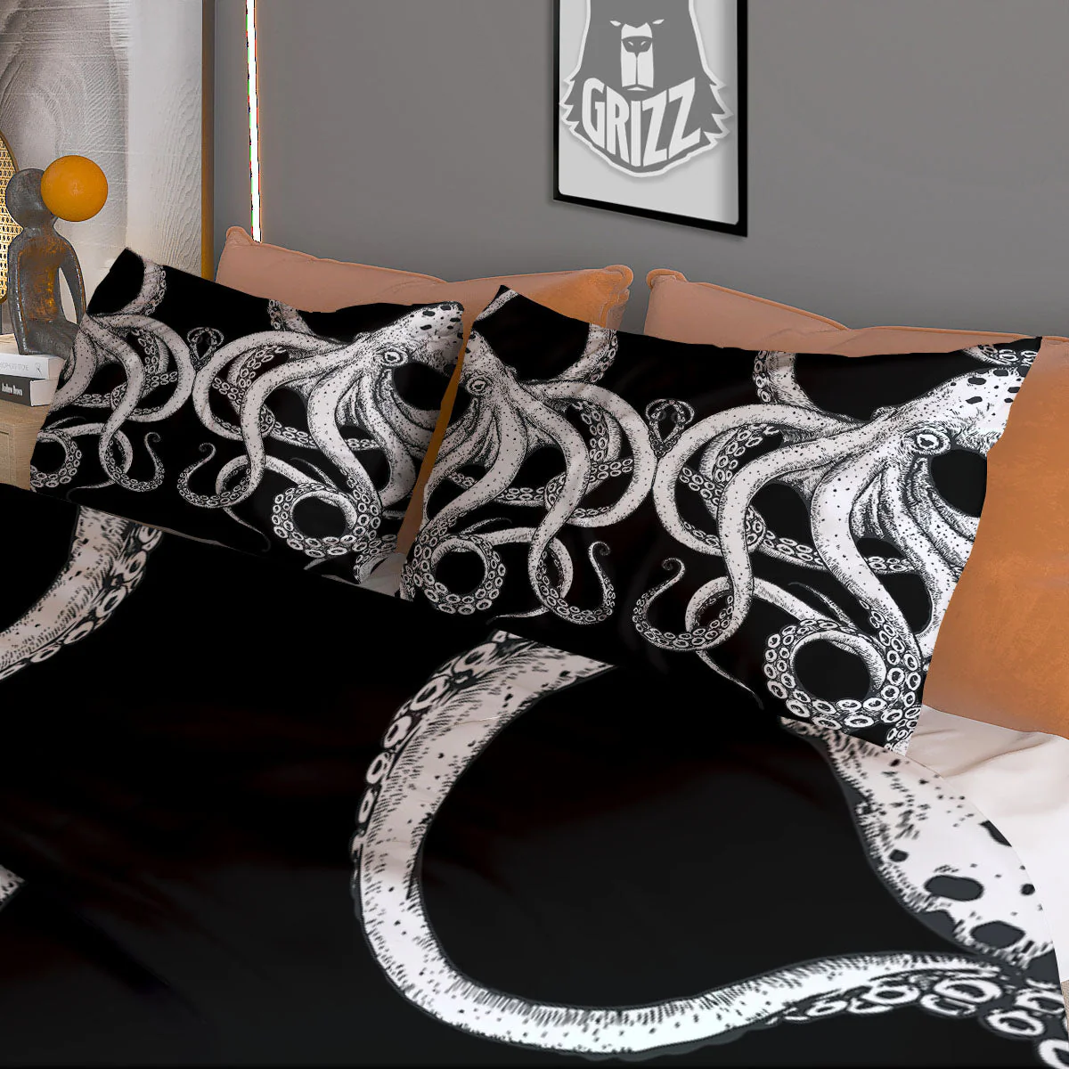 Octopus Tentacles White And Black Print Duvet Cover Bedding Set - Image 3