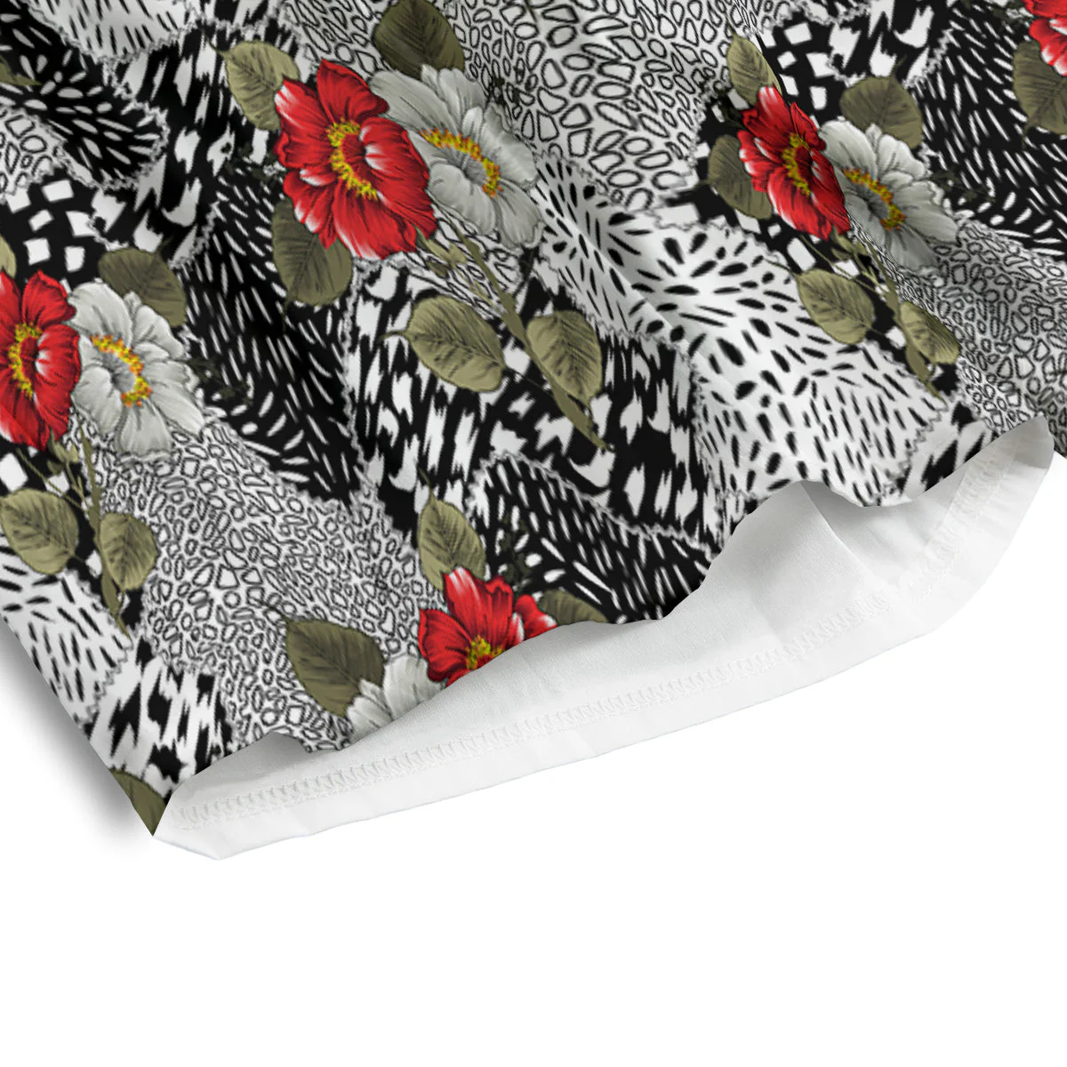 Patchwork Black White And Floral Print Pattern Men's Athletic Shorts - Image 4