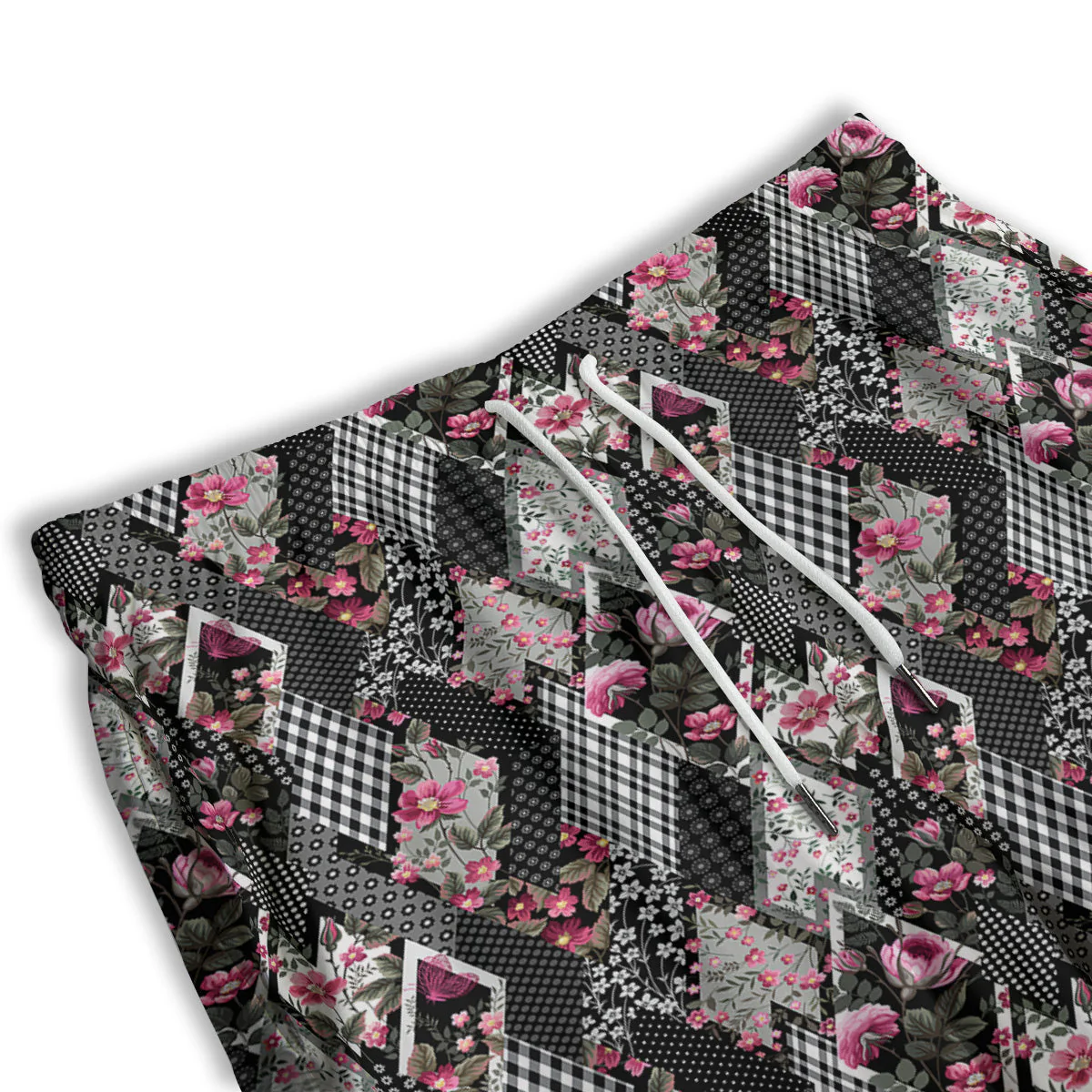 Patchwork Floral Black Pink Print Pattern Men's Athletic Shorts - Image 3