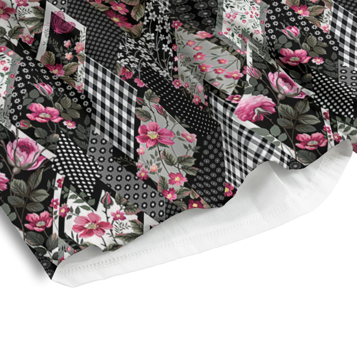Patchwork Floral Black Pink Print Pattern Men's Athletic Shorts - Image 4