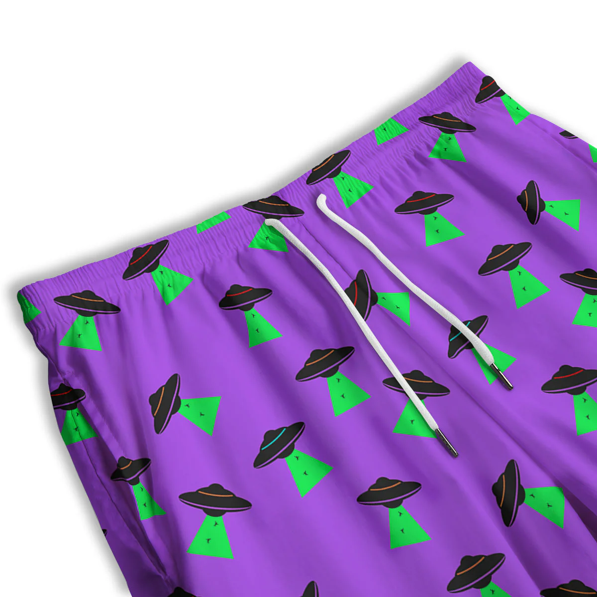Purple UFO Alien Spaceship Print Pattern Men's Athletic Shorts - Image 3