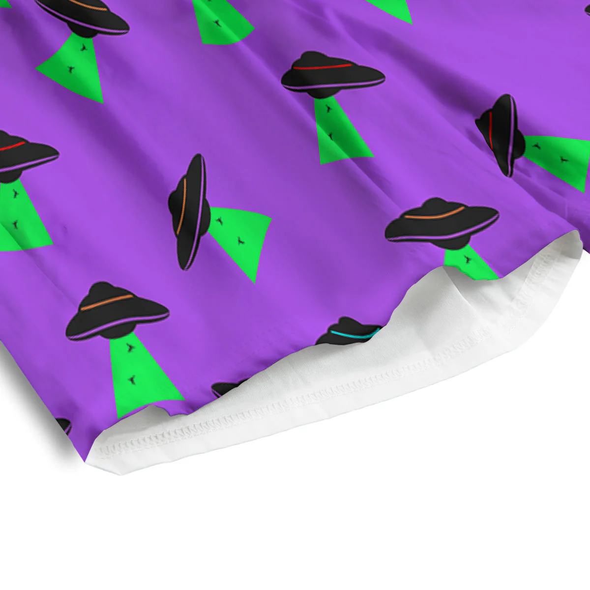 Purple UFO Alien Spaceship Print Pattern Men's Athletic Shorts - Image 4