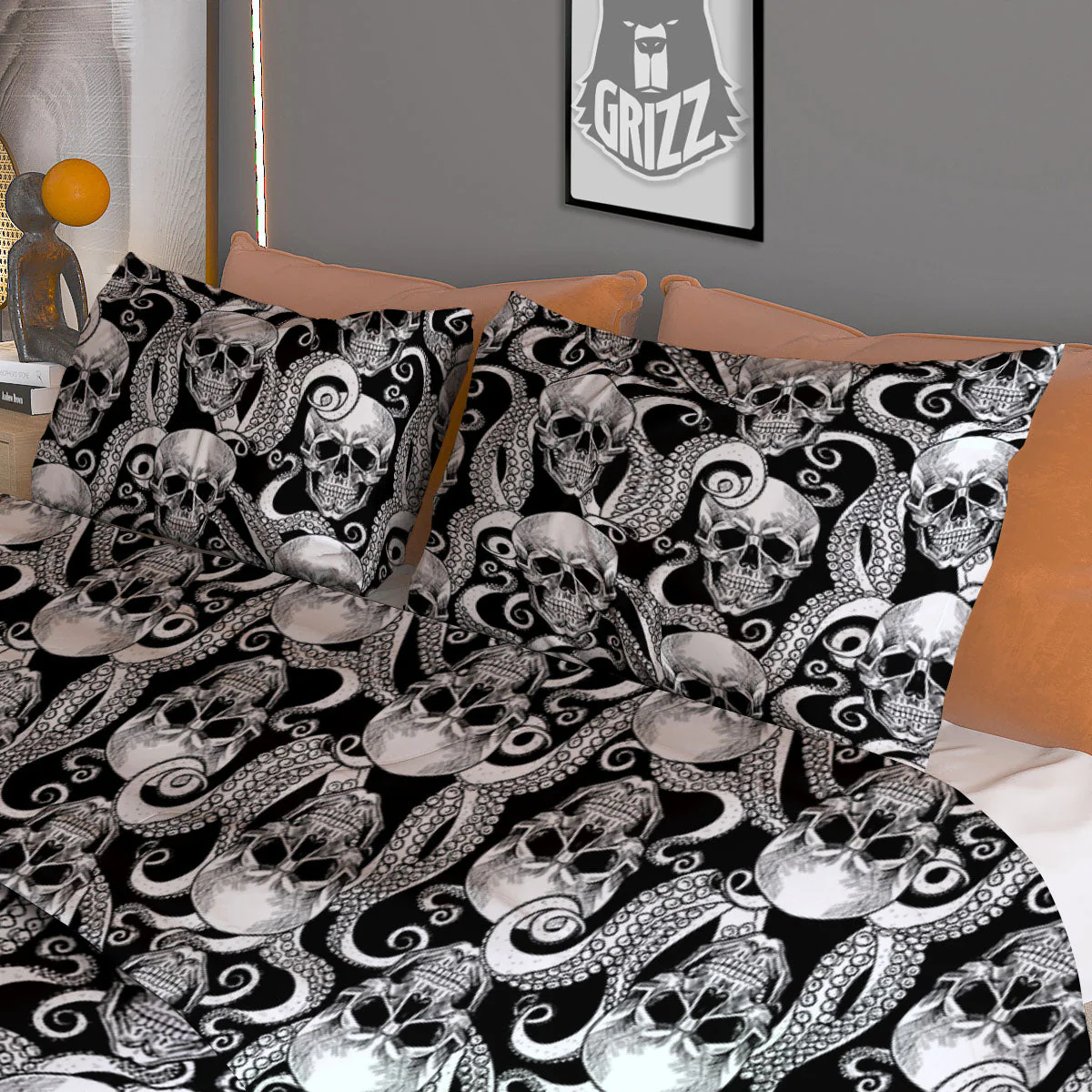 Skull Octopus Tentacles Print Pattern Duvet Cover Bedding Set - Image 3