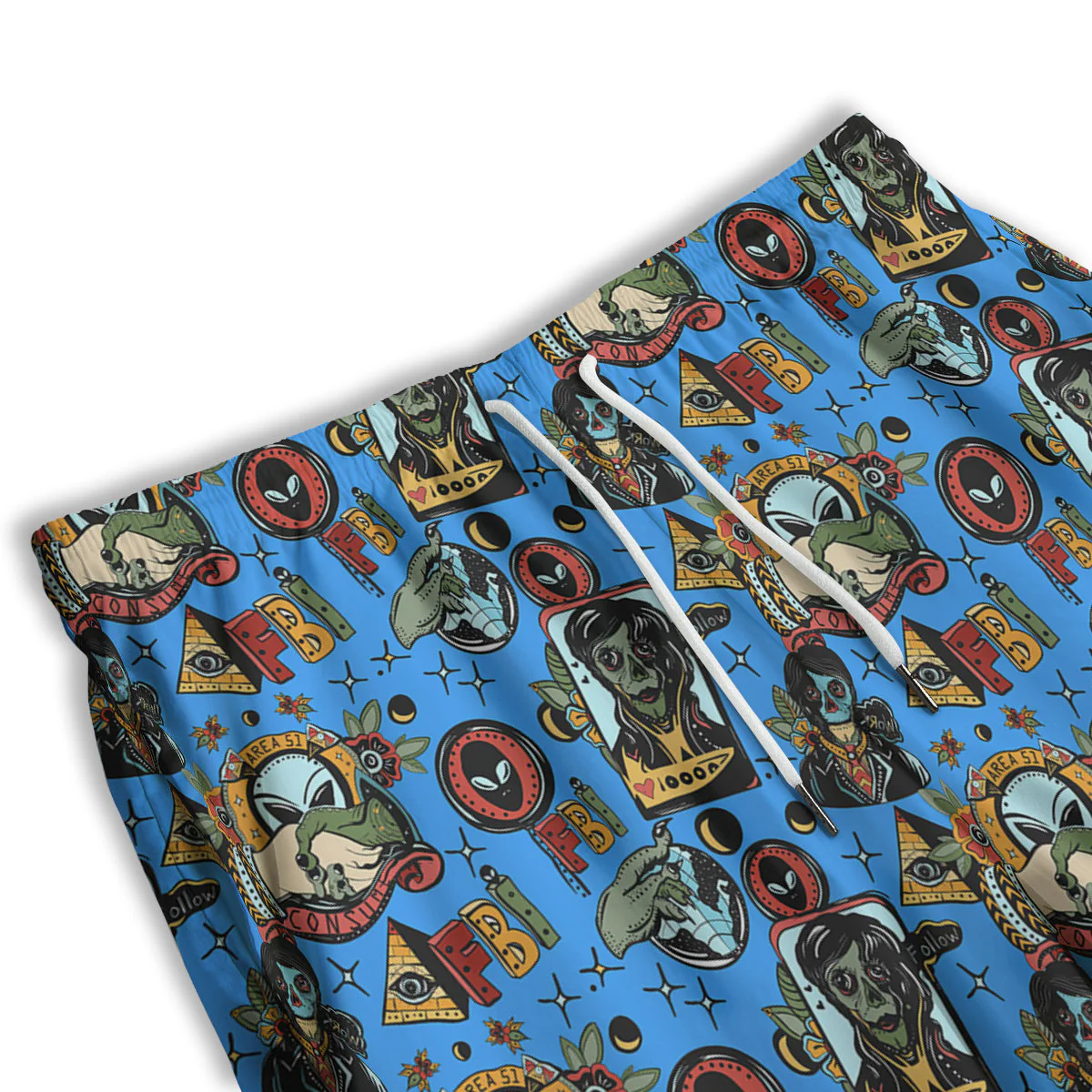 Space Alien Retro Tattoo Print Pattern Men's Athletic Shorts - Image 3