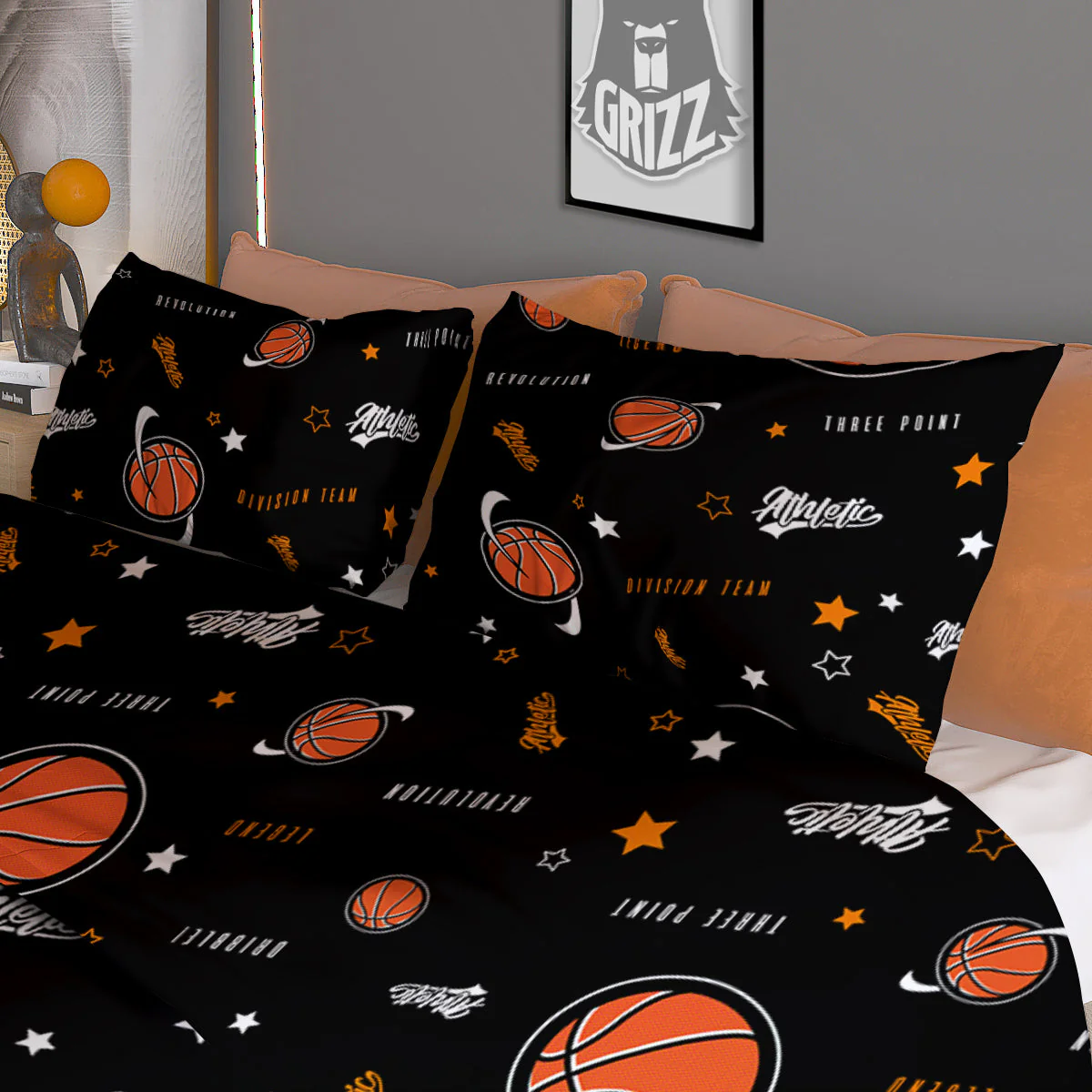 Star And Basketball Print Pattern Duvet Cover Bedding Set - Image 3