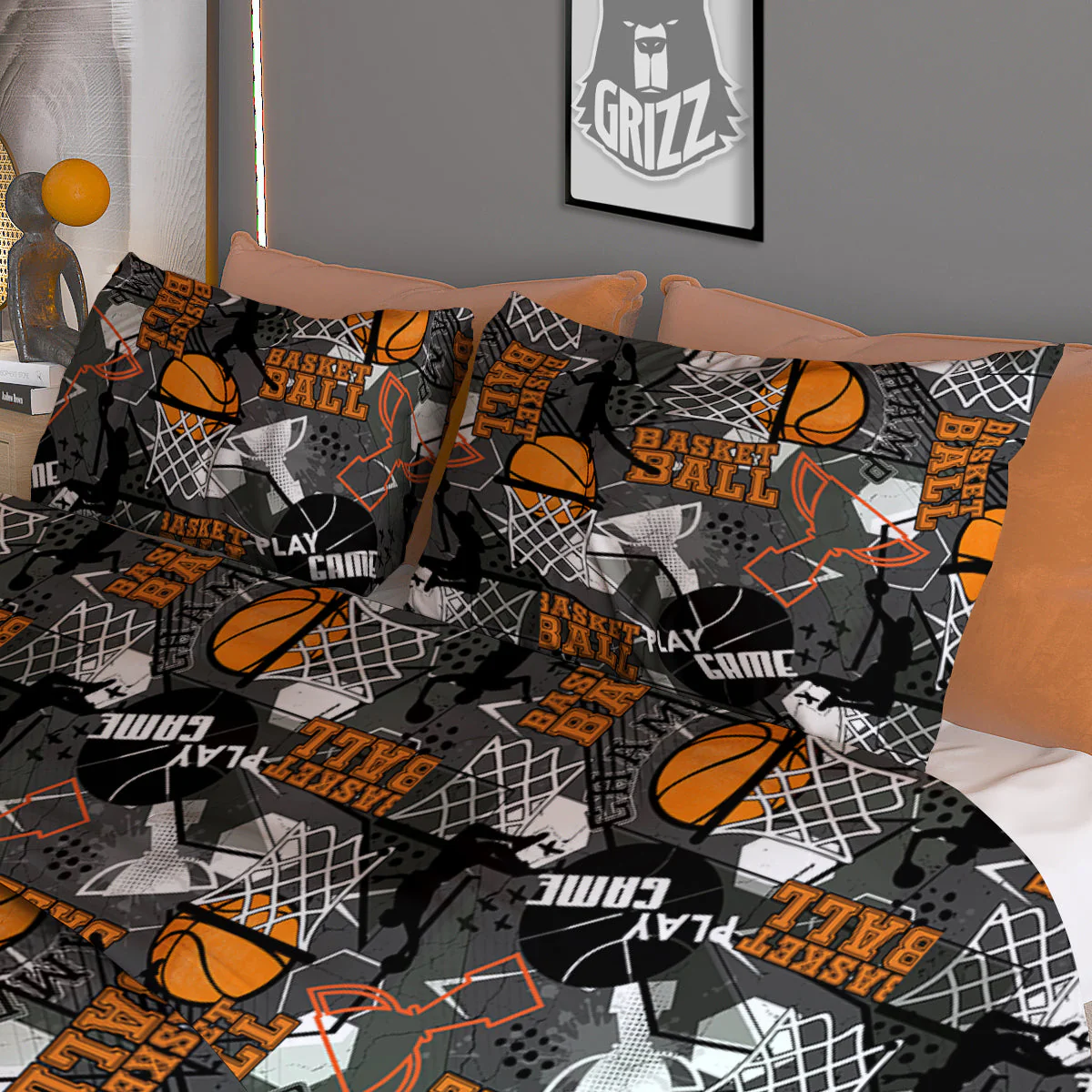 Theme Basketball Print Pattern Duvet Cover Bedding Set - Image 3